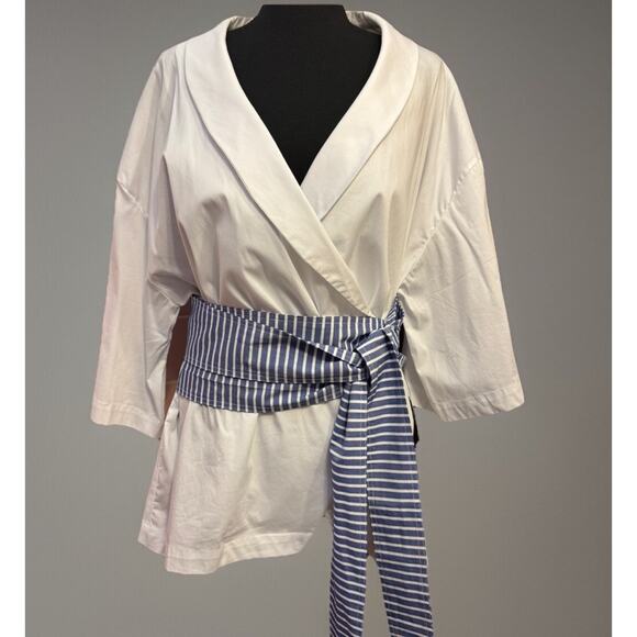Eloquii Blouse 20 Womens Belted Kimono Top Career Office Coastal Nautical - Picture 1 of 6
